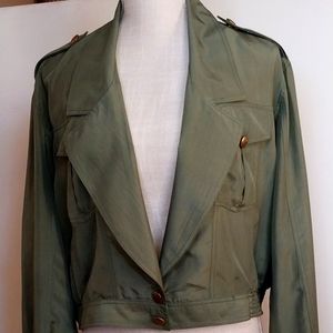 Silk BomberJacket Olive Green Washable Silk y2k Vtg